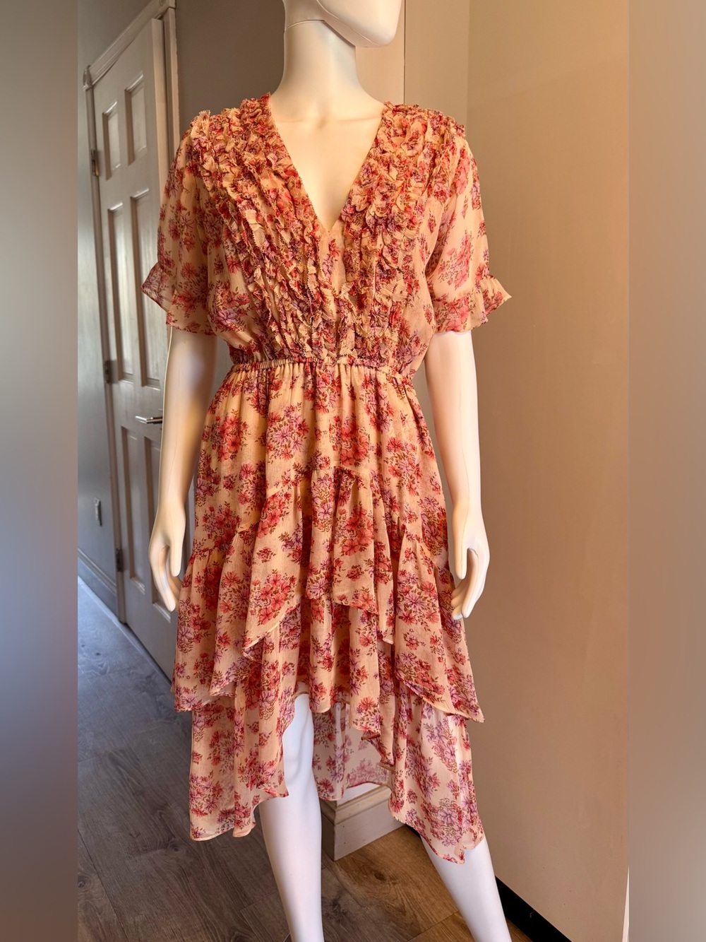 The Kooples Pink Floral Tie-Front Muslin dress Size Medium French size 2